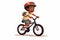 black kid riding bycicle vector flat isolated illustration