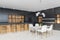 Black kitchen corner with bar and table