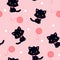 Black kitten with knitting yarn seamless pattern