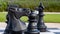 A black Knight chess piece ready to move against an opponent