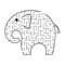 Black labyrinth cartoon elephant. Kids worksheets. Activity page. Game puzzle for children. Wild animal. Maze conundrum. Vector