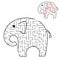 Black labyrinth toon elephant. Kids worksheets. Activity page. Game puzzle for children. Wild animal. Maze conundrum. Vector