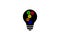 Black lamp bulb with 5 multicolored gears cog wheels  rotating inside, turns on and off, simple flat icon. Animated idea,