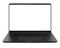 Black laptop with blank screen isolated on white background. Whole in focus. High detailed.