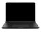 Black laptop with blank screen isolated on white background. Whole in focus. High detailed.