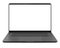 Black laptop with blank screen isolated on white background. Whole in focus. High detailed.