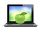 Black laptop with nature screen and fruit isolated on white