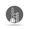 black launch site with rocket, spaceport icon, vector illustration
