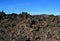 Black Lava Rock Field Under Blue Skies With little plant Growth