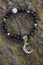 Black lava stone moon pendant bracelet