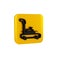 Black Lawn mower icon isolated on transparent background. Lawn mower cutting grass. Yellow square button.