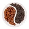 Black leaf tea versus coffee beans in Yin Yang