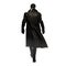 Black leather coat. Handsome mysterious man back view. Transparent PNG background.