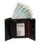 Black leather purse with ruble bank notes