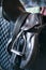 Black leather saddle and equestrian sport equipment and accessories