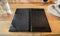 Black leather tray blank space payment bill on table