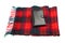 Black leather wallet and wool tartan scarf