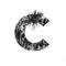 Black letter C of monochrome tinsel and paper cut isolated on white. Festive English alphabet for minimalistic design