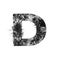 Black letter D of monochrome tinsel and paper cut isolated on white. Festive English alphabet for minimalistic design