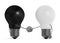 Black light bulb and white one handshaking isolated