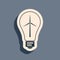Black Light bulb with wind turbine as idea of eco friendly source of energy icon isolated on grey background