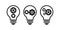 Black lightbulb icons on white background. Gear bulb logo, technology industry, thin line web symbol.