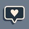 Black Like and heart icon isolated on grey background. Counter Notification Icon. Follower Insta. Long shadow style