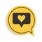 Black Like and heart icon isolated on white background. Counter Notification Icon. Follower Insta. Yellow speech bubble