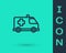 Black line Ambulance and emergency car icon isolated on green background. Ambulance vehicle medical evacuation. Vector.