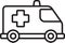 Black line Ambulance and emergency car icon isolated on white background. Ambulance vehicle medical evacuation. Vector.