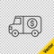 Black line Armored truck icon isolated on transparent background. Vector