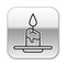 Black line Aroma candle icon isolated on white background. Silver square button. Vector