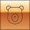Black line Bear head icon isolated on gold background. Vector