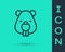 Black line Beaver animal icon isolated on green background. Vector