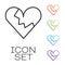 Black line Broken heart or divorce icon isolated on white background. Love symbol. Valentines day. Set icons colorful