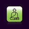 Black line Buddhist monk in robes sitting in meditation icon isolated on black background. Green square button. Vector