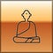 Black line Buddhist monk in robes sitting in meditation icon isolated on gold background. Vector Illustration