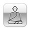 Black line Buddhist monk in robes sitting in meditation icon isolated on white background. Silver square button. Vector