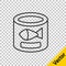 Black line Canned fish icon isolated on transparent background. Vector