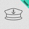 Black line Captain hat icon isolated on transparent background. Vector