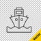Black line Cargo ship icon isolated on transparent background. Vector