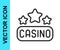 Black line Casino signboard icon isolated on white background. Vector