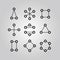 Black line and circle nodes network connection shapes symbols icons set design elements on gray gradient