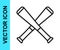 Black line Crossed baseball bat icon isolated on white background. Vector