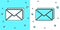 Black line Envelope icon isolated on green and white background. Email message letter symbol. Random dynamic shapes