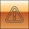Black line Exclamation mark in triangle icon isolated on gold background. Hazard warning sign, careful, attention