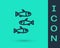 Black line Fishes icon isolated on green background. Vector.
