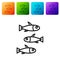 Black line Fishes icon isolated on white background. Set icons in color square buttons. Vector.