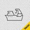 Black line Fishing boat icon isolated on transparent background. Fishing trawler. Vector