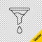Black line Funnel or filter icon isolated on transparent background. Vector